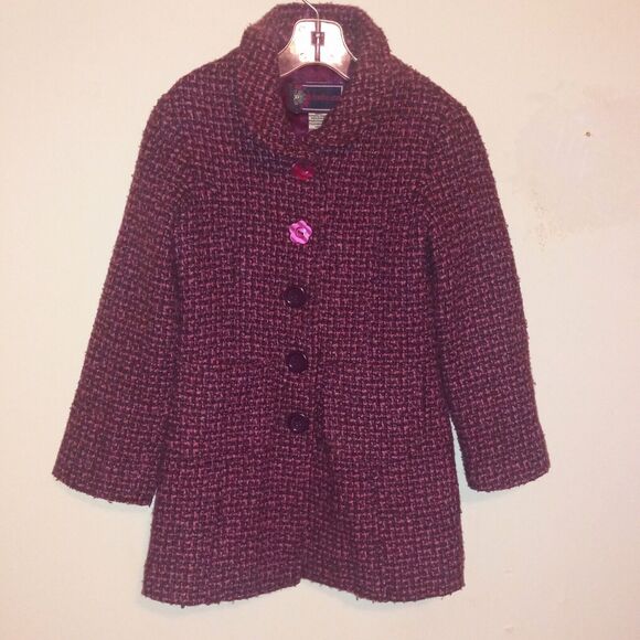 Dollhouse Pink Single Breasted Tweed Peacoat-Size XS-Pockets-Lined-Flower Button - Picture 1 of 10